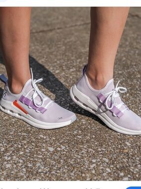 On CLOUDEASYRunning Lavender Knit Lace-Up Sneakers with Orange Accent